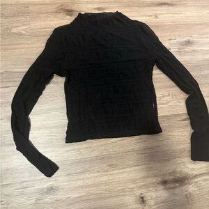 Black Sheer Long Sleeve Mock Neck Women's Top